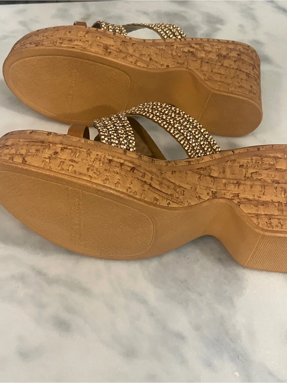 Italian Shoemakers Tan Wedge Sandals with Beaded Upper